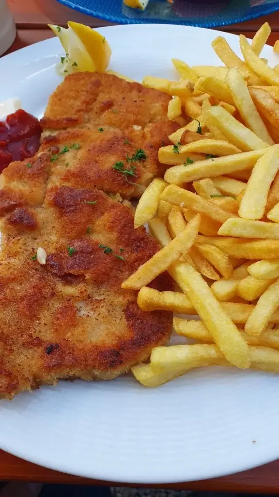 Leckeres Schnitzel mit Pommes vom Koreawirt im Otterbachtal